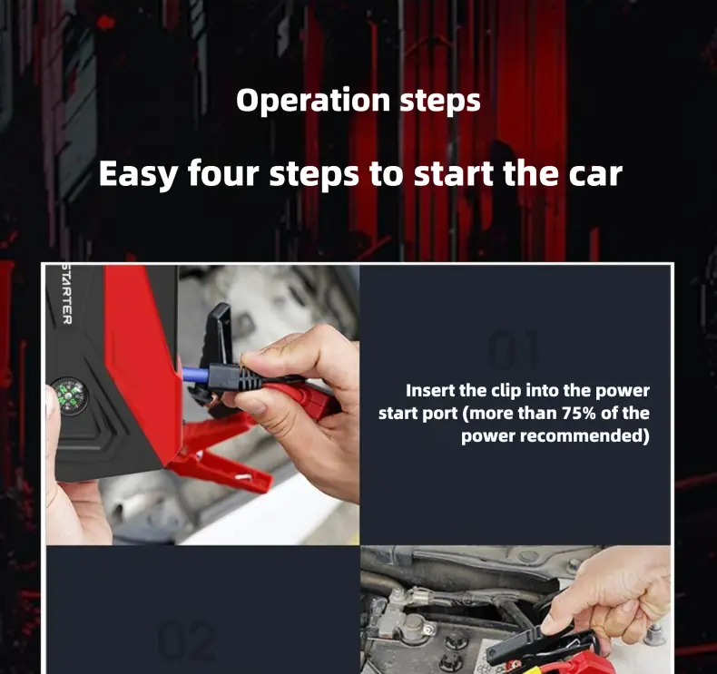 Plugging the clamp cable into the jump starter's start port