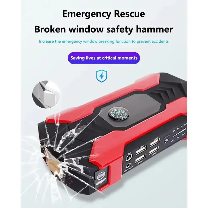 The corner safety hammer breaking a car window